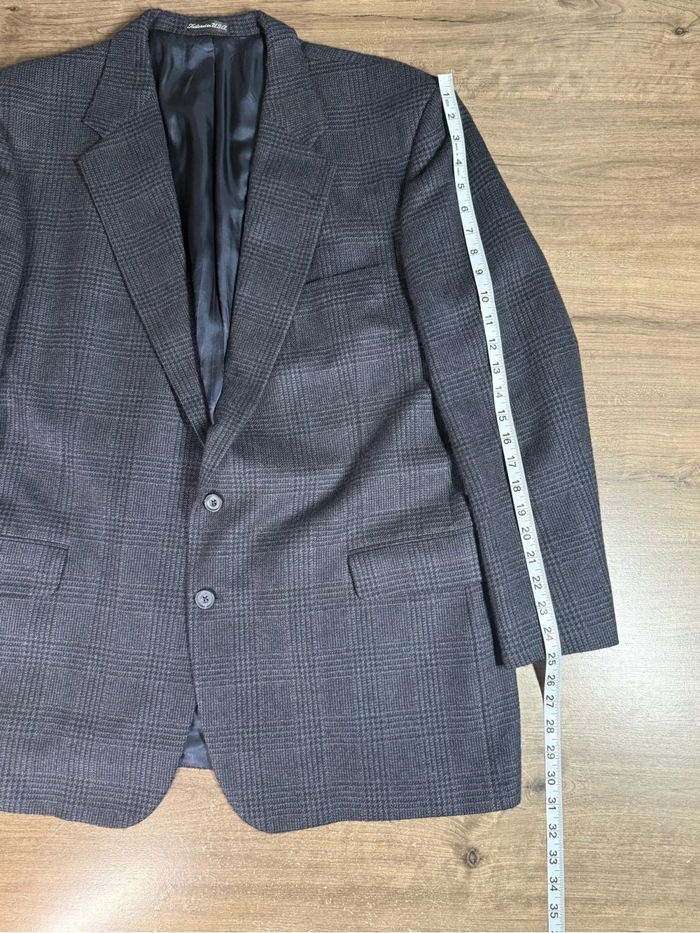 VTG Tom James EC UNITEA Italian Wool Glen Plaid Sport Coat Blazer 46R